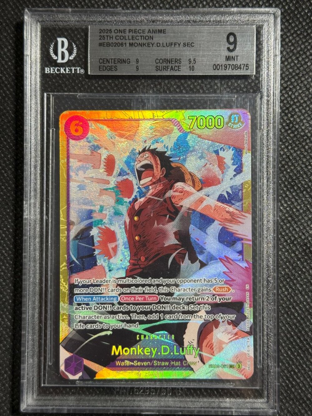 ONE PIECE Monkey D Luffy (061) EB02-061 Anime 25th Collection Foil BGS 9 MINT